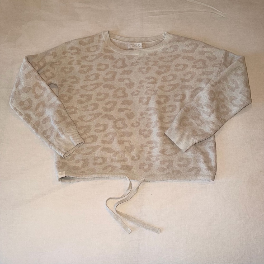 Barefoot Dreams Cozy Leopard Sweater Girls 8 Soft Knit Pullover Neutral Lounge